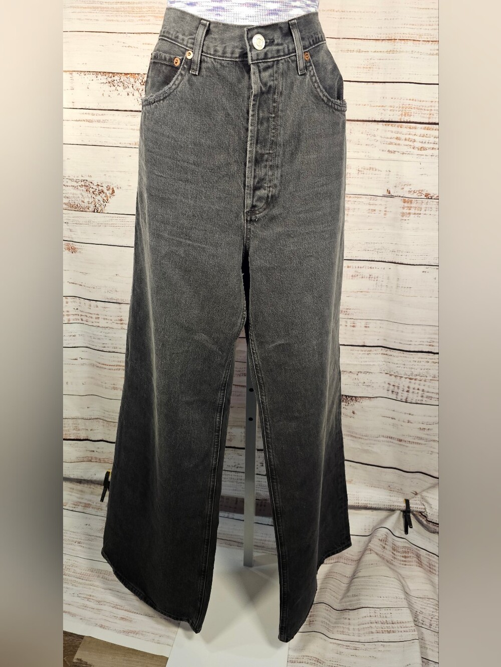 NWT AGOLDE Dame No Cuff High Rise Wide Leg Jeans Size 29 Hitch Black